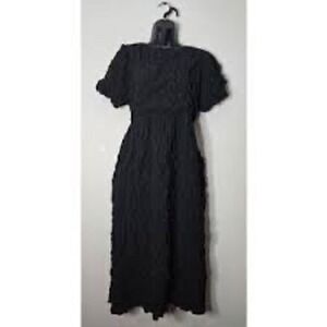 All:Row Black Crinkle Textured Short Sleeve Midi Dress Womens Large